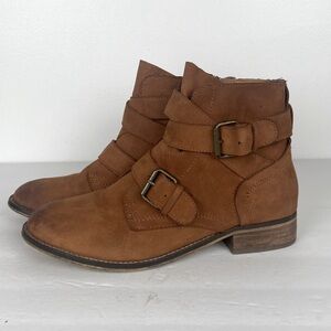Steve Madden Teritory Women's Ankle Boots 9 Distressed Brown Rider Buckles Boho